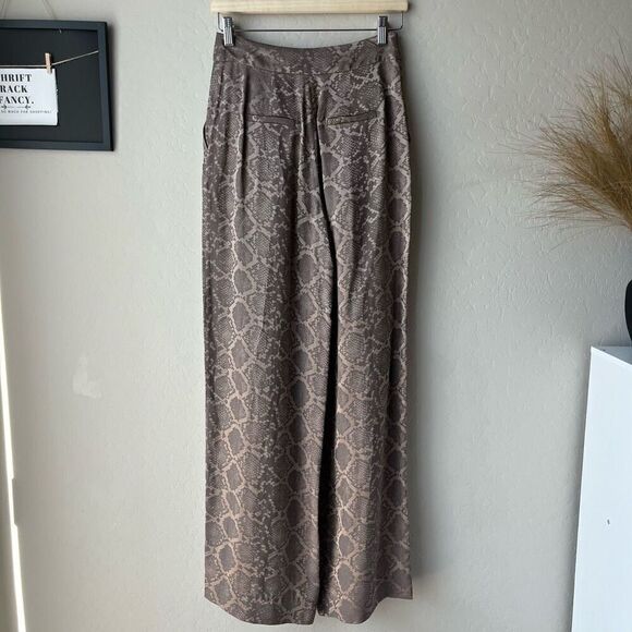 NEW SIMKHAI Trouser Pants Snakeskin Wide Leg Brown Python Print Pants Size 0 - Picture 8 of 12